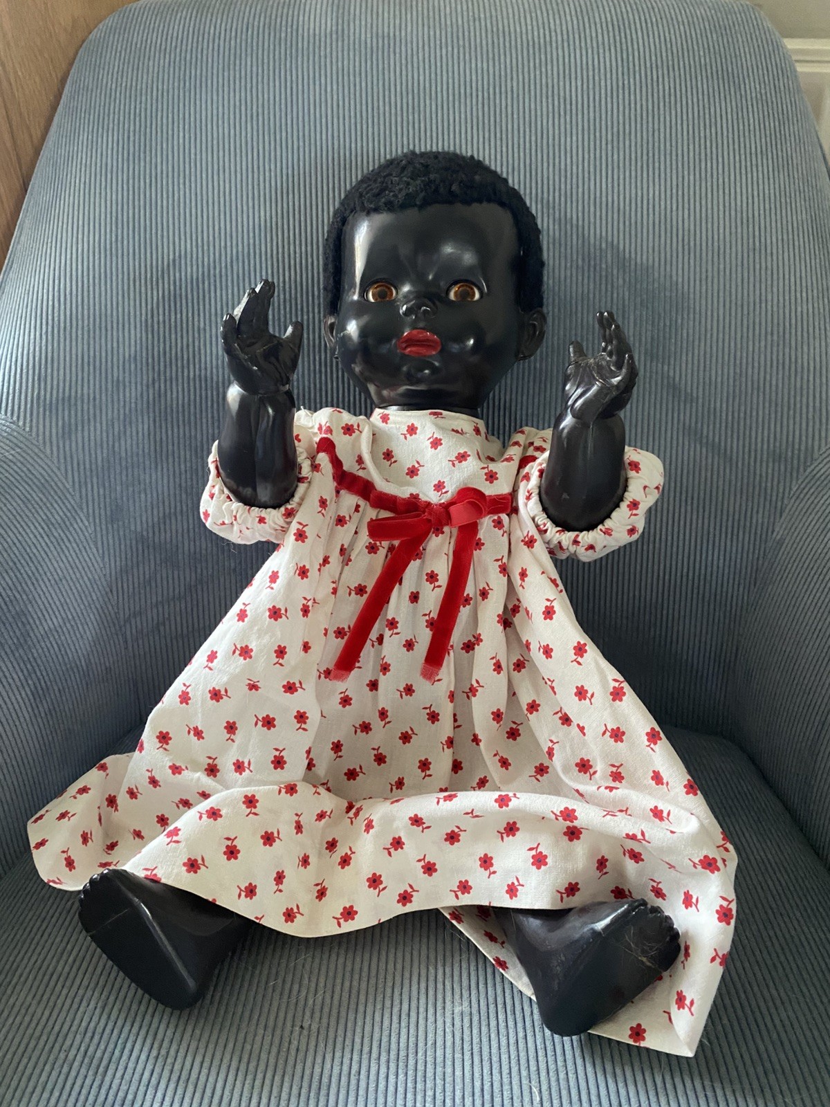 Vintage 1950s Pedigree 20” Black Doll 20T Made in England Walking Eyes
