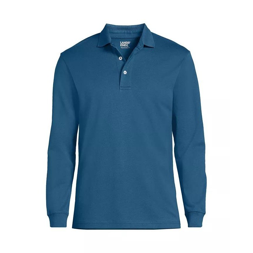 Lands\' End Men\'s XL Long Sleeve 100% Cotton Supima Polo Shirt Evening Blue