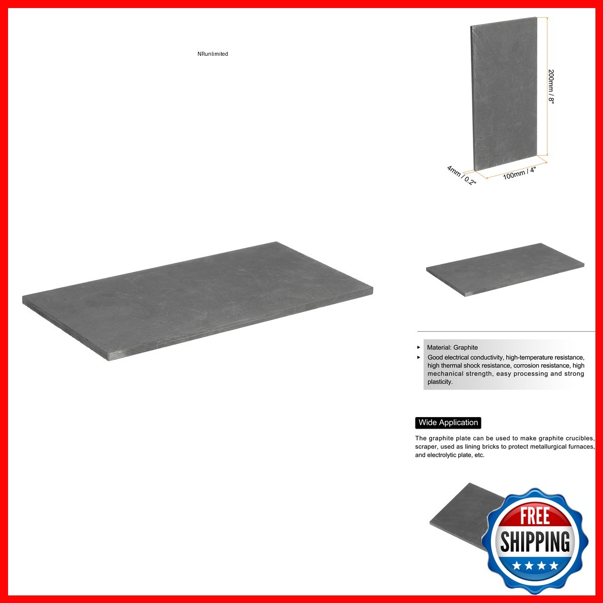 MECCANIXITY Graphite Electrode Plate 200x100x5mm for Melting Casting MECCANIXITY Graphite Electrode Plate 200x100x5mm for Melting Casting