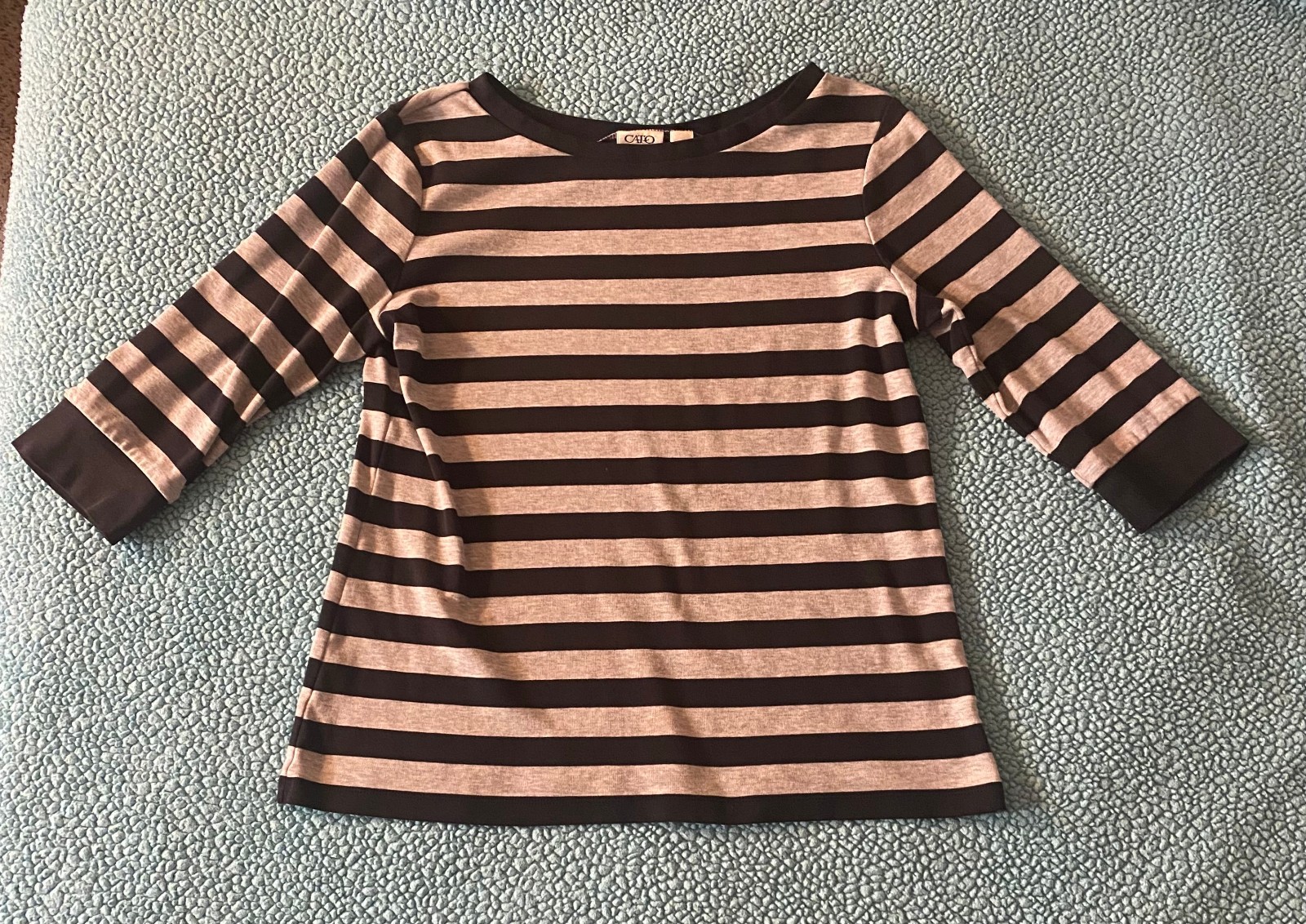 CATO Women\'s 3/4 Sleeve Blouse Black and Gray Stripes CATO Women\'s 3/4 Sleeve Blouse Black and Gray Stripes