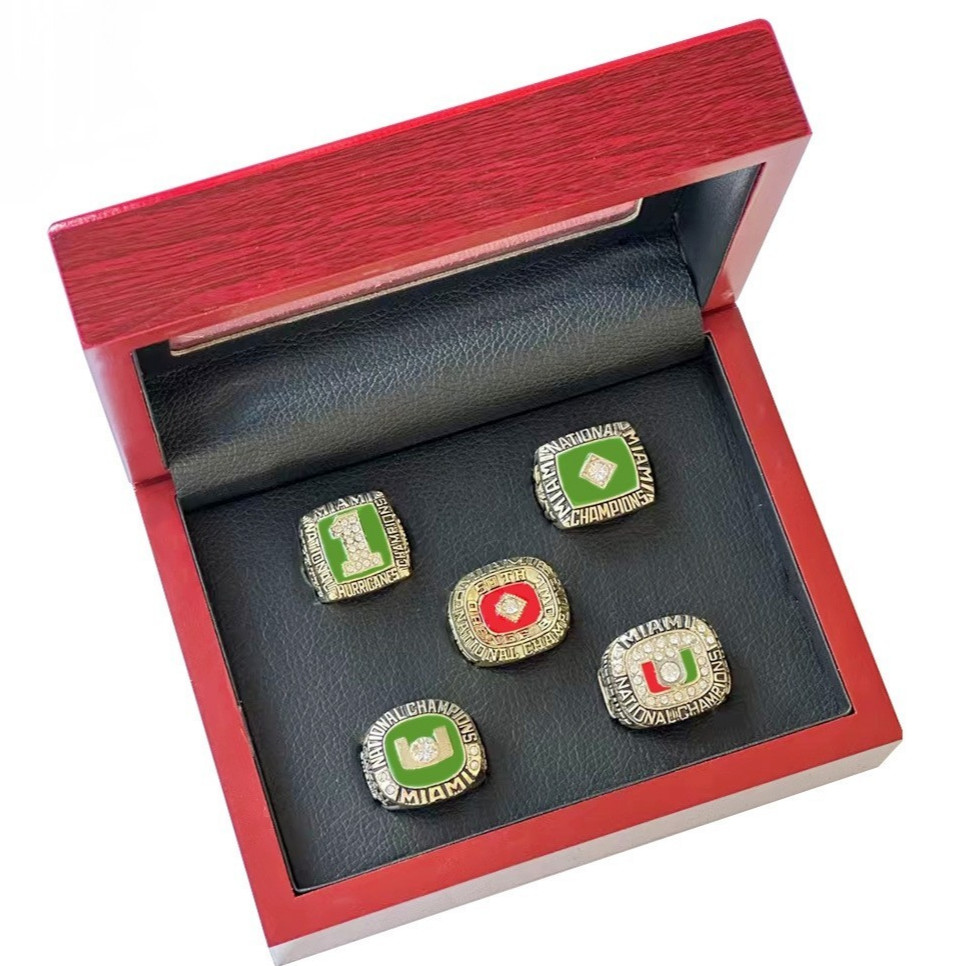 5pcs Miami Hurricanes NCAA Championship Rings Set+Box 1983 1987 1989 1991 2001 5pcs Miami Hurricanes NCAA Championship Rings Set+Box 1983 1987 1989 1991 2001