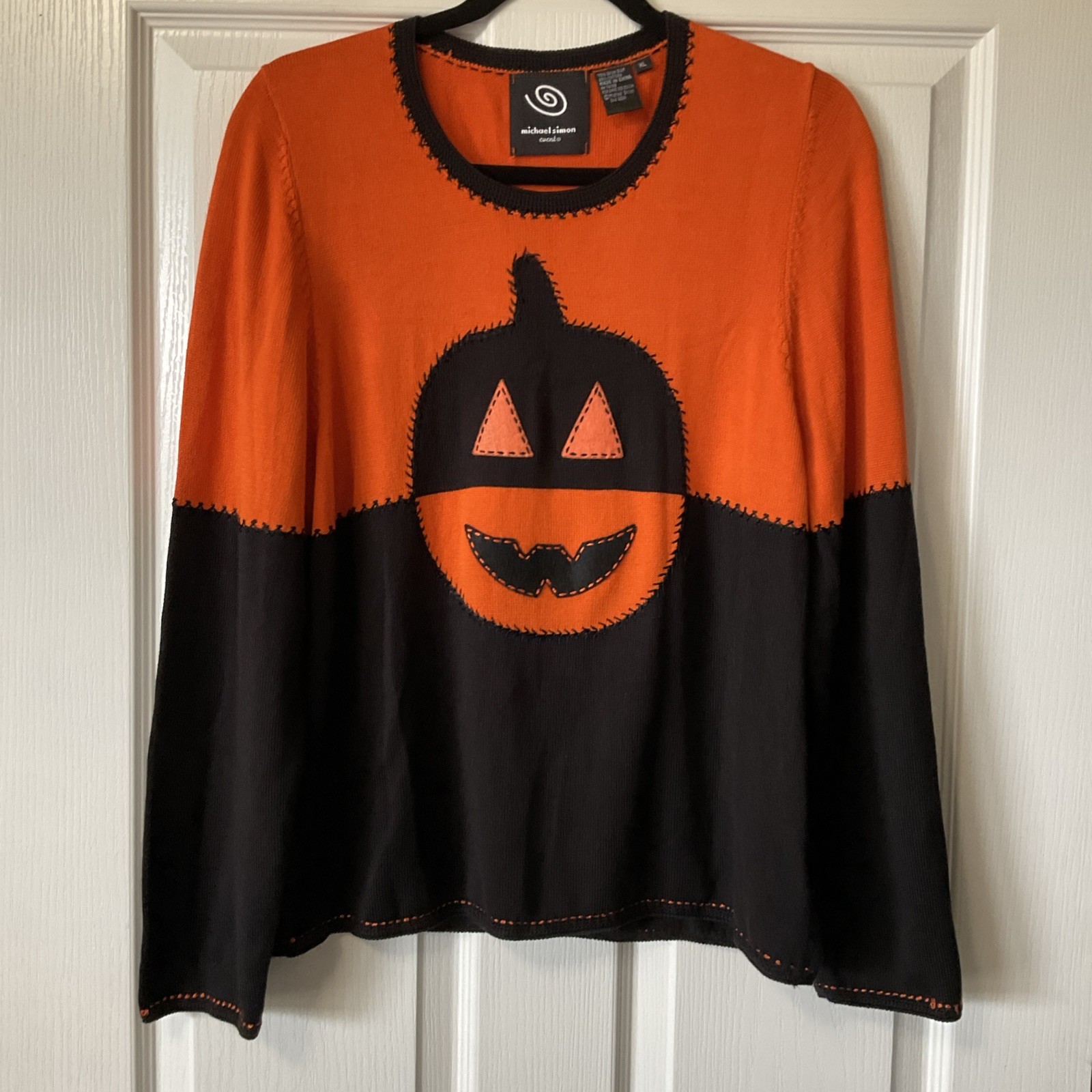 Vintage 2001 Michael Simon Event Halloween Sweater Jack O Lantern /Patchwork XL