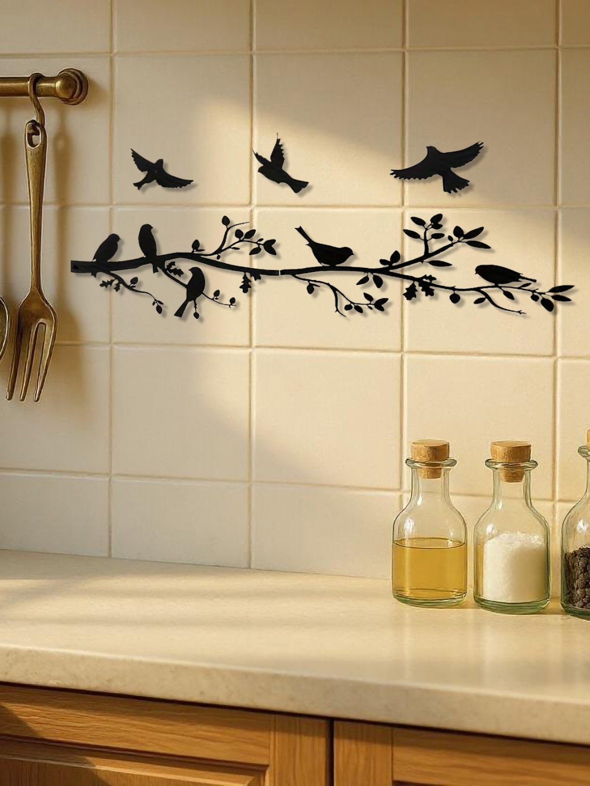 Metal Birds Wall Art, Metal Vivid Birds on Branch Silhouette Wall Decor Black Le Metal Birds Wall Art, Metal Vivid Birds on Branch Silhouette Wall Decor Black Le