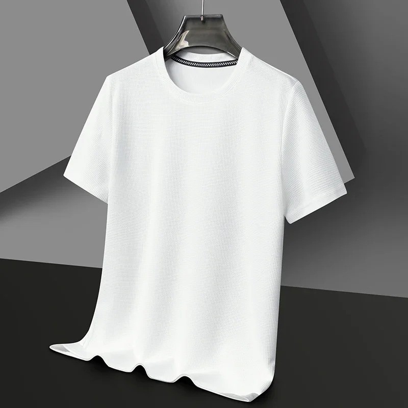 New Summer Waffle Round Neck Short Sleeved T-shirt for Men's Short Sleeved Top New Summer Waffle Round Neck Short Sleeved T-shirt for Men's Short Sleeved Top