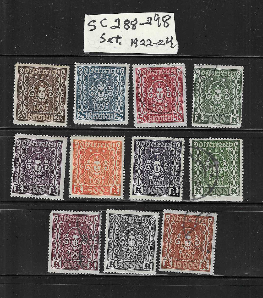 AUSTRIA 1922-24 lot of 11 stamps - SC# 288-298 set Used /Mint? NH A3