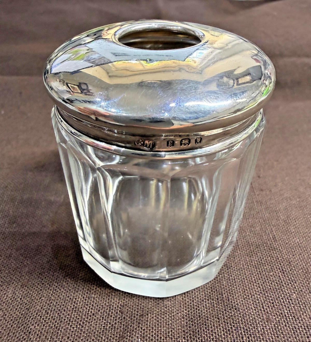 Victorian Sterling Silver & Cut Glass Jar Charles May London 1892 Vanity Pot