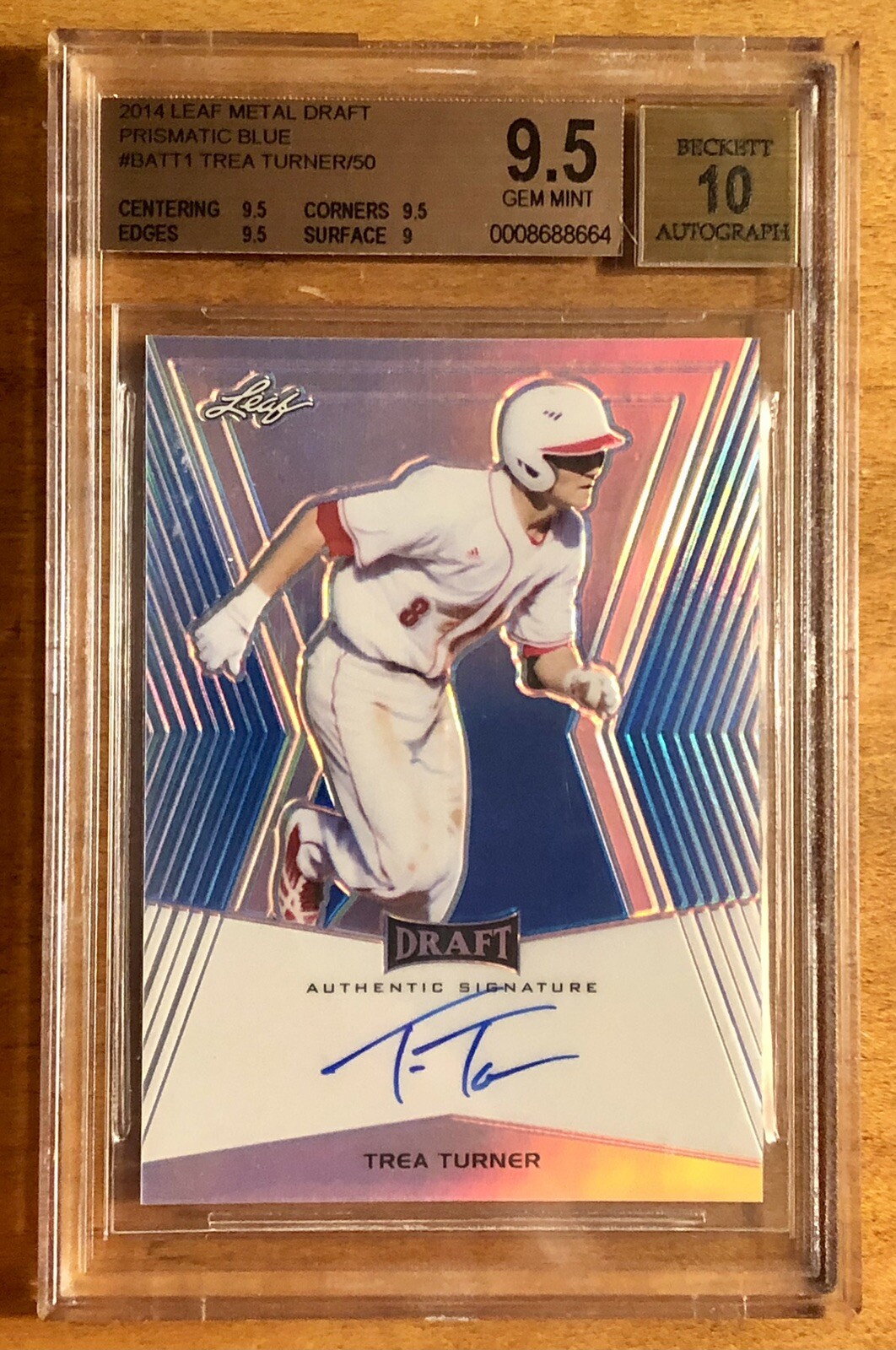 2014 Leaf Metal Draft Blue Prismatic /50 Trea Turner RC BGS 9.5 GEM MINT Auto 10