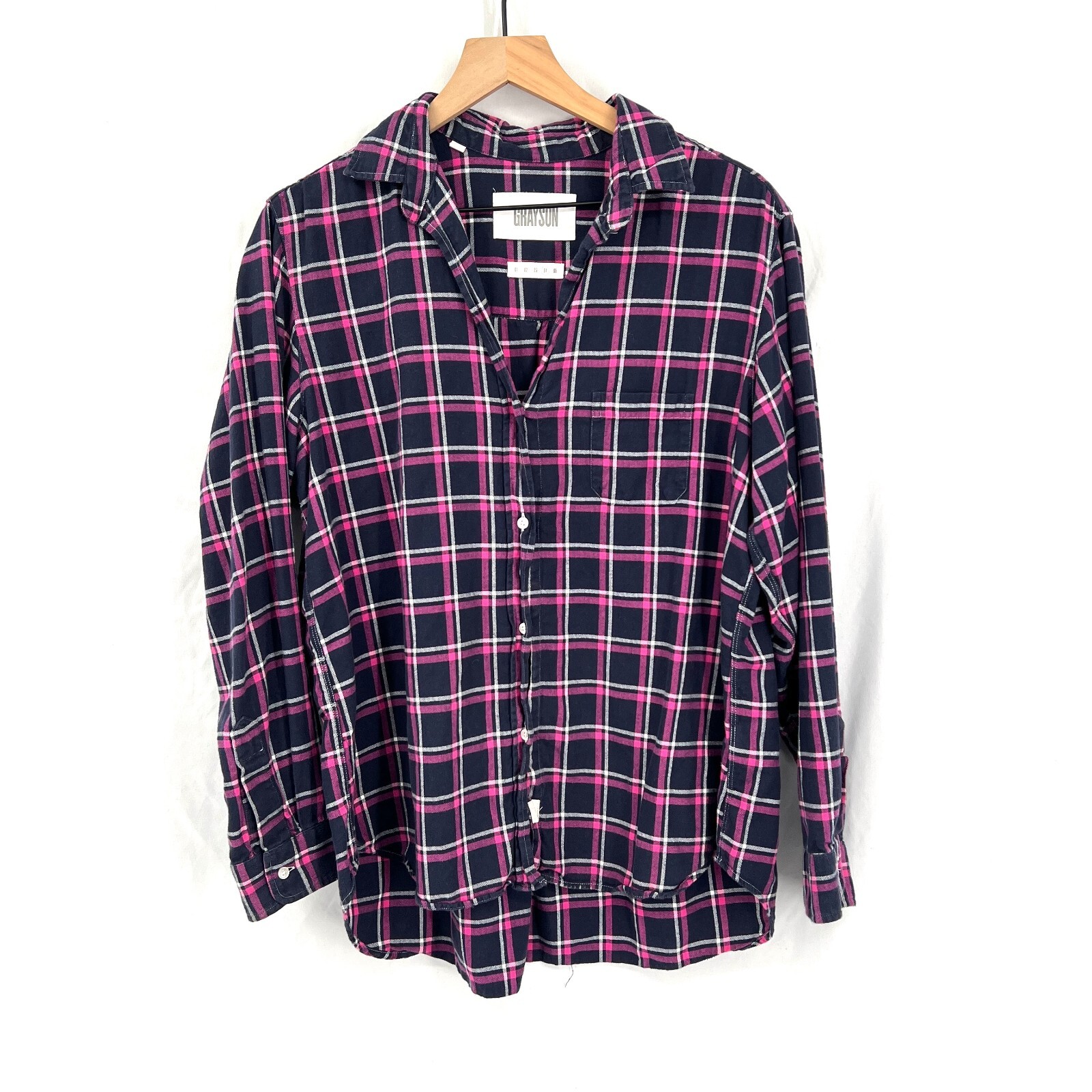 Grayson Frank my & Eileen the Hero 100% cotton flannel shirt navy blue pink 4 L
