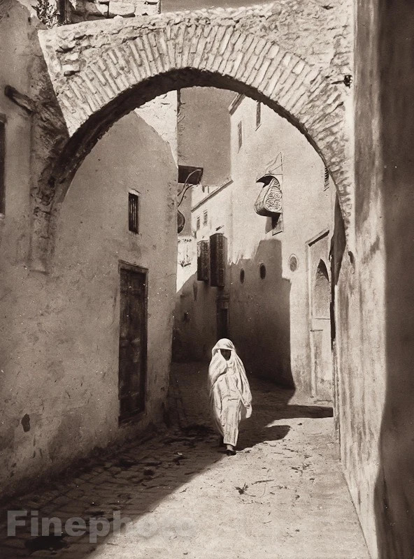 1924 Vintage NORTH AFRICA Tunisia Old Street Arab LEHNERT LANDROCK Art On 12x16