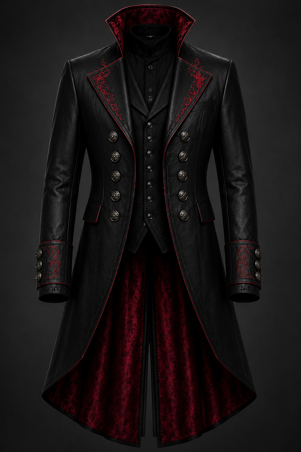 Men's Gothic Vampire Tailcoat Genuine Leather Victorian Dracula Coat