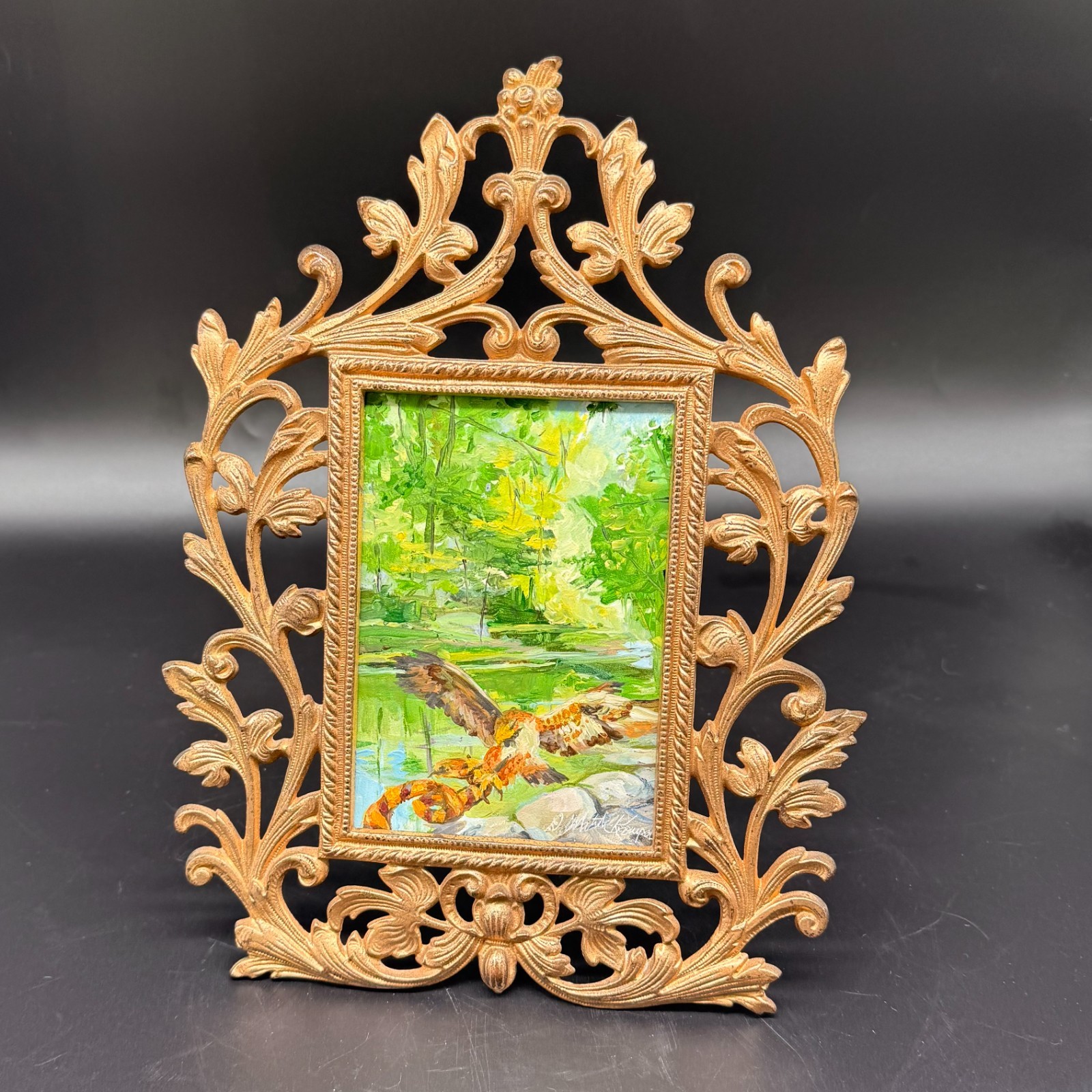 Denise Matuk-Kroupa Signed Original Oil Painting Osprey Ornate Gold Frame 2023