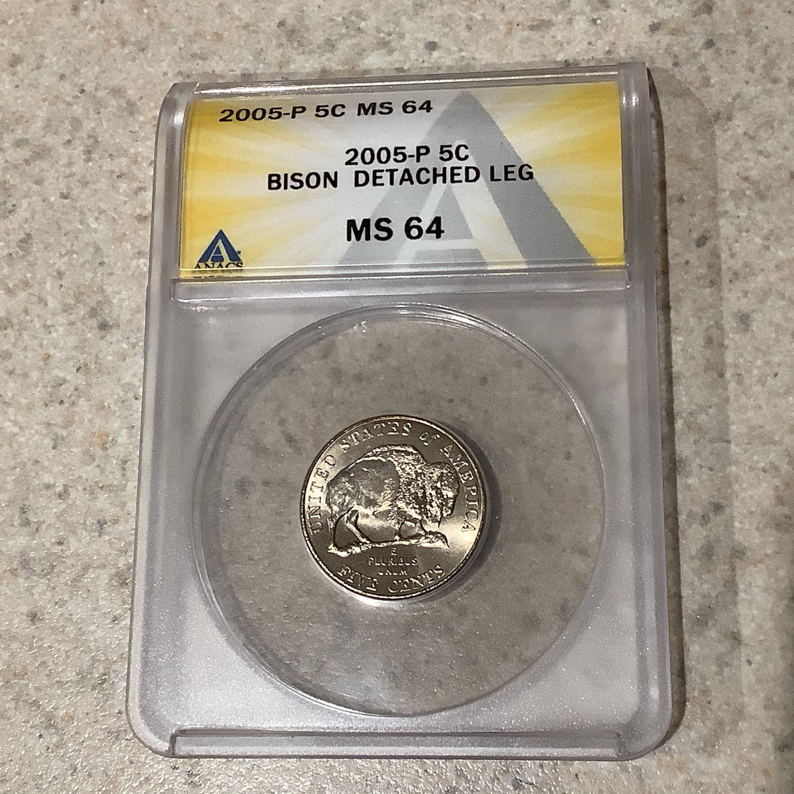 2005-P 5C Jefferson Nickel - BISON DETACHED LEG ~ ANACS MS 64