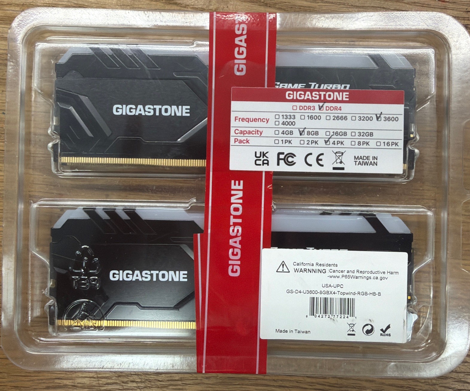 GIGASTONE Game TURBO 32GB Kit (4x8GB) DDR4 3600MHz PC GIGASTONE Game TURBO 32GB Kit (4x8GB) DDR4 3600MHz PC