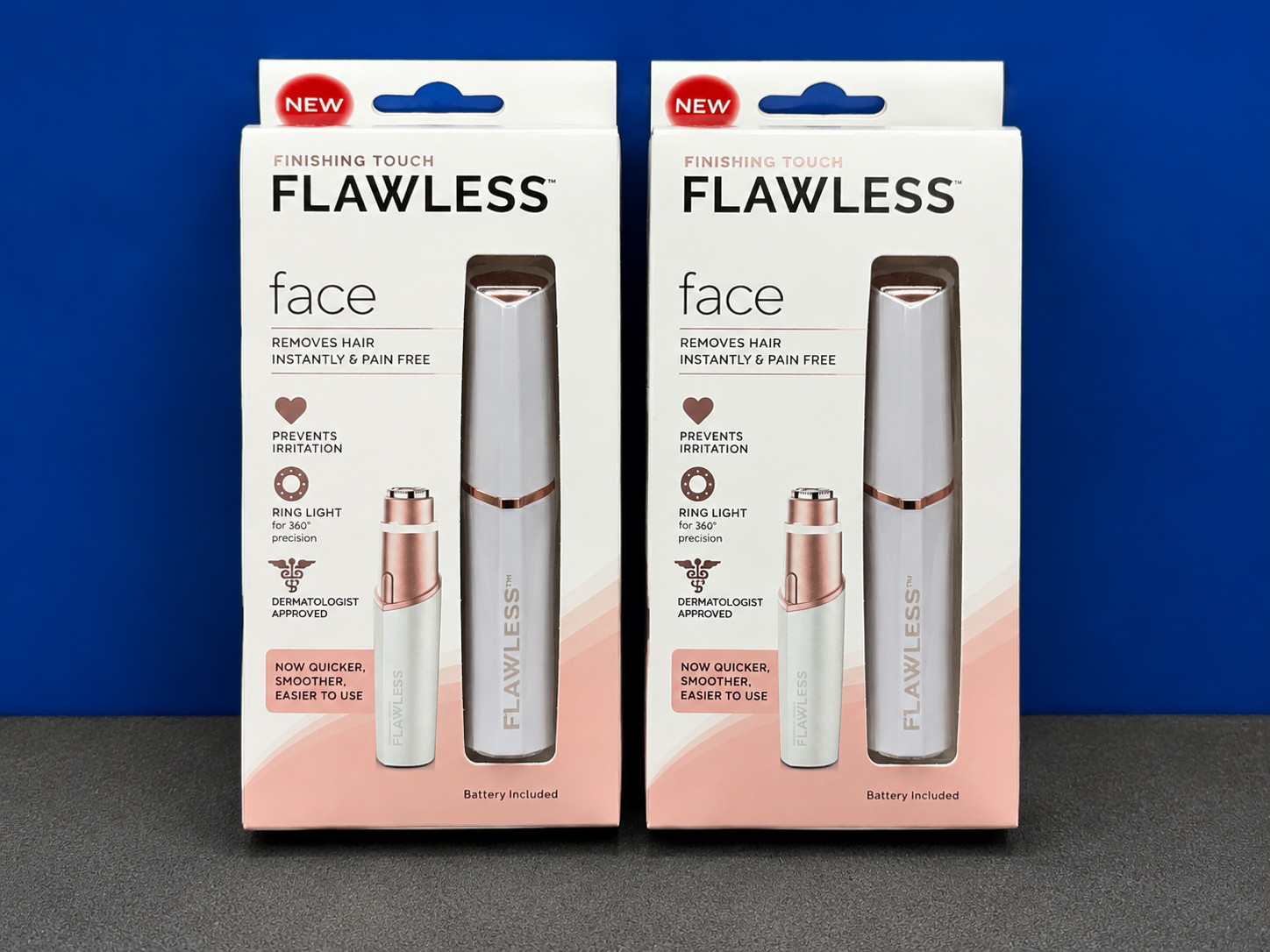 LOT OF 2 New Finishing Touch Flawless Face Facial Hair Remover Gold Rose/ Led