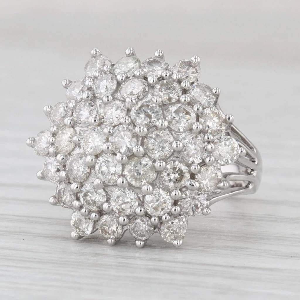 2.30ctw Diamond Cluster Ring 18k White Gold Cocktail Size 7 Vintage Estate