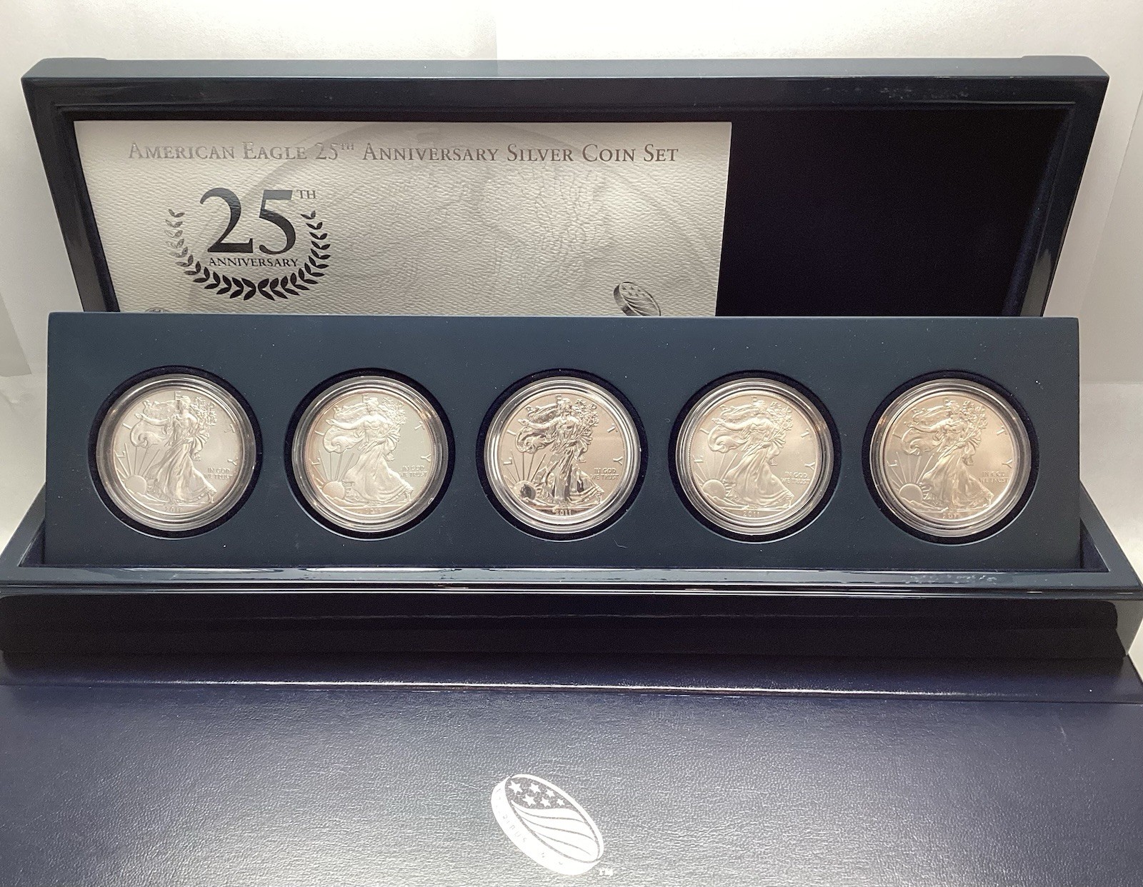 2011 American Silver Eagle 5 Coin 25th Anniversary Set Box And COA