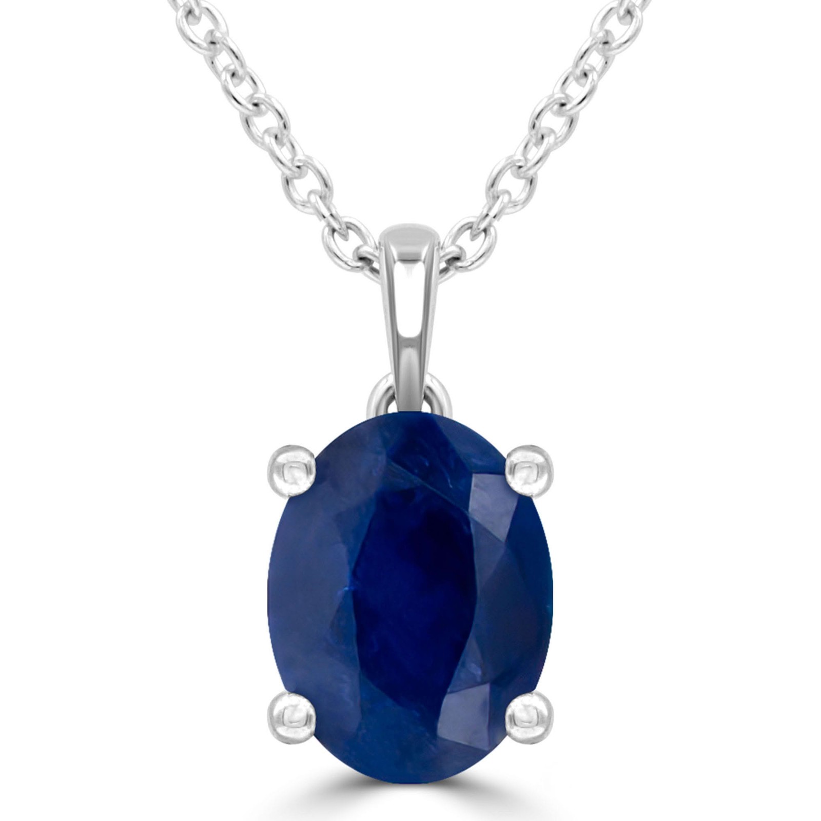 1.64 CT Oval Blue Sapphire Solitaire Pendant Necklace 14K White Gold
