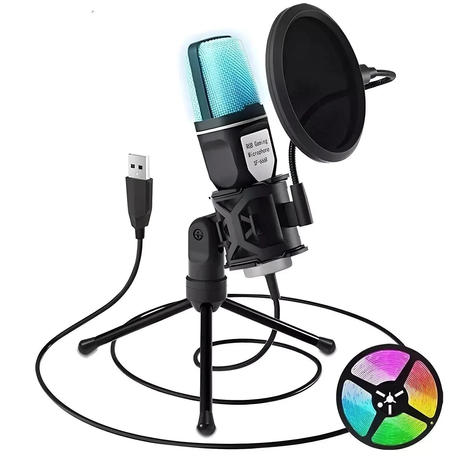 USB Condenser Microphone for PC, Laptop RGB Gaming Mic for Streaming, Podcast USB Condenser Microphone for PC, Laptop RGB Gaming Mic for Streaming, Podcast