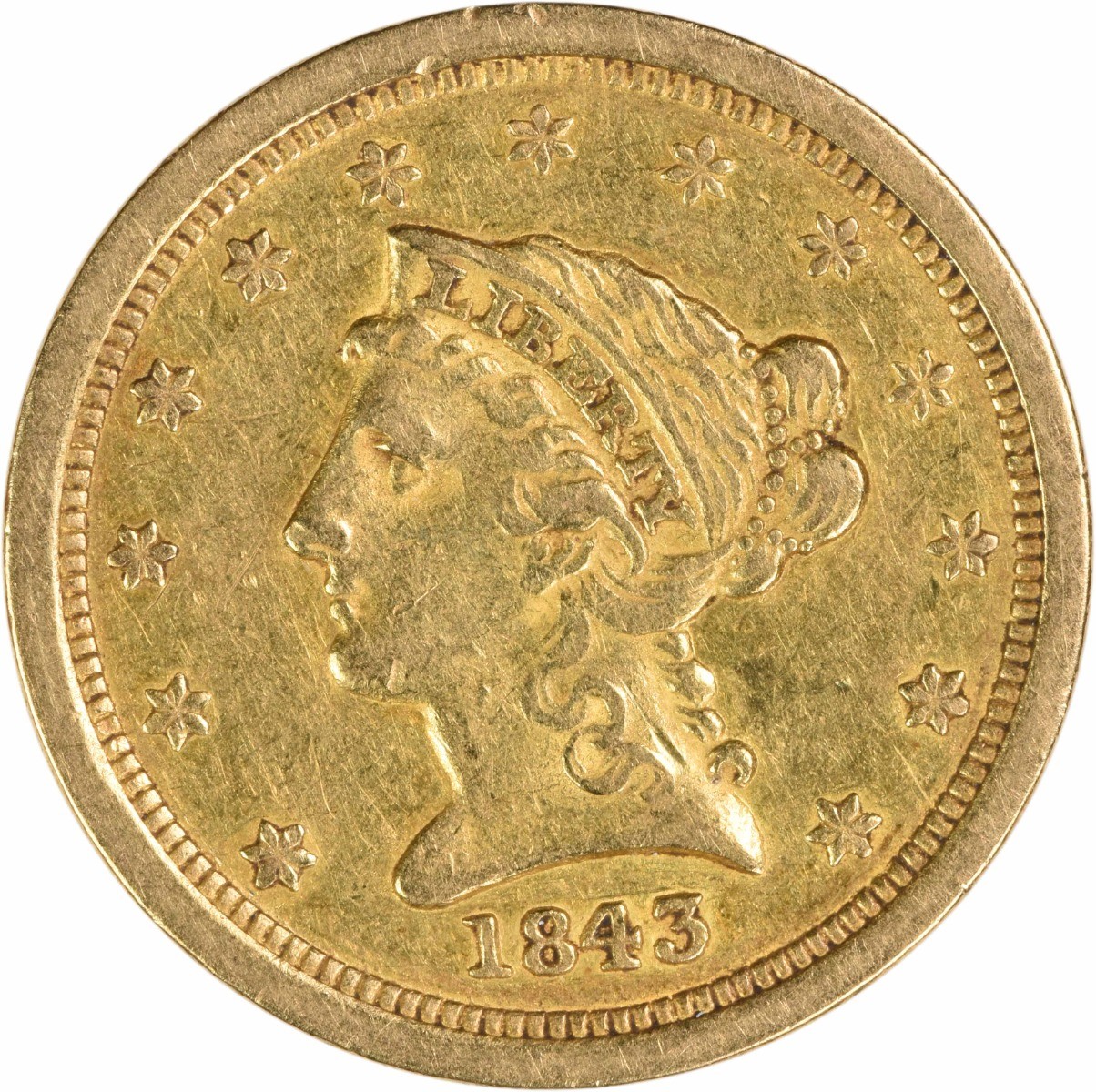 1843-O $2.50 Gold Liberty Head Small Date EF Uncertified #335 1843-O $2.50 Gold Liberty Head Small Date EF Uncertified #335