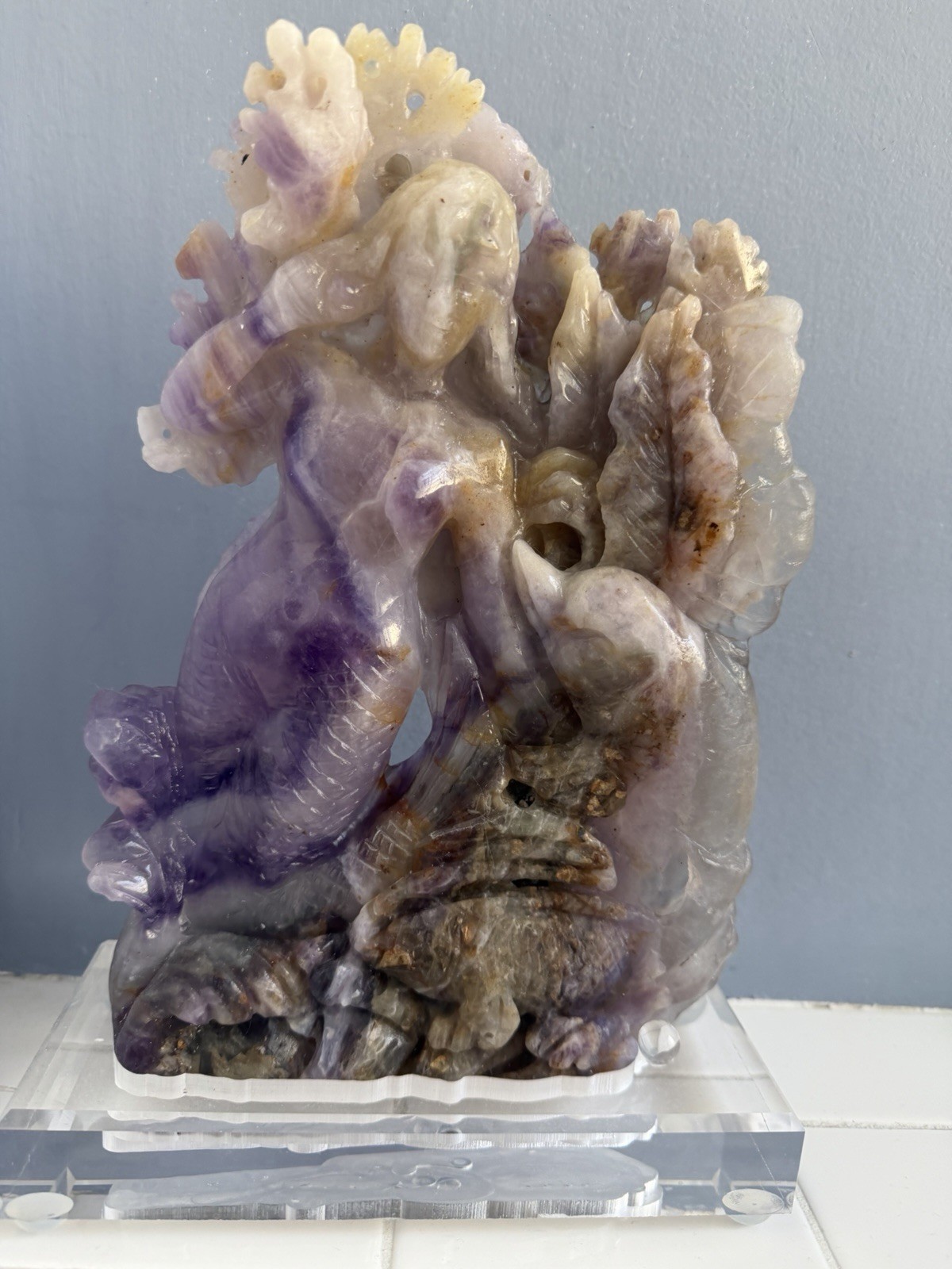 4.2lb Fluorite Crystal Mermaid Carving W/ Acrylic Stand 11’ Tall USA Seller 4.2lb Fluorite Crystal Mermaid Carving W/ Acrylic Stand 11’ Tall USA Seller