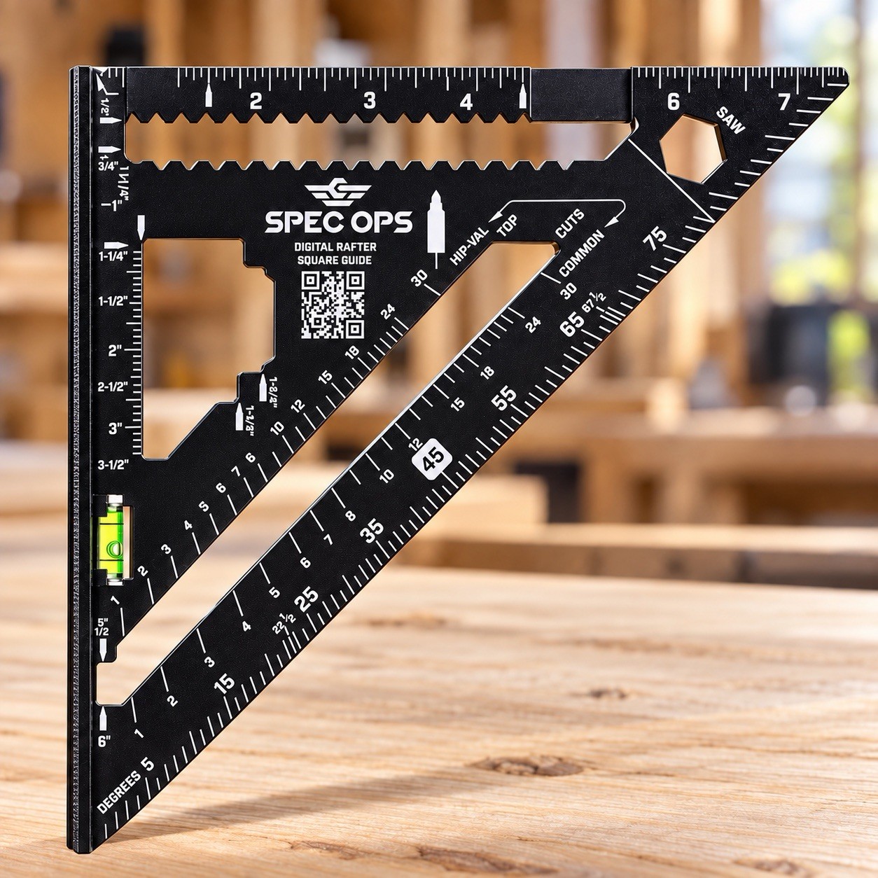 Spec Ops Elite Fury 7.5 in Rafter Square Level Vial Compass Holes Black