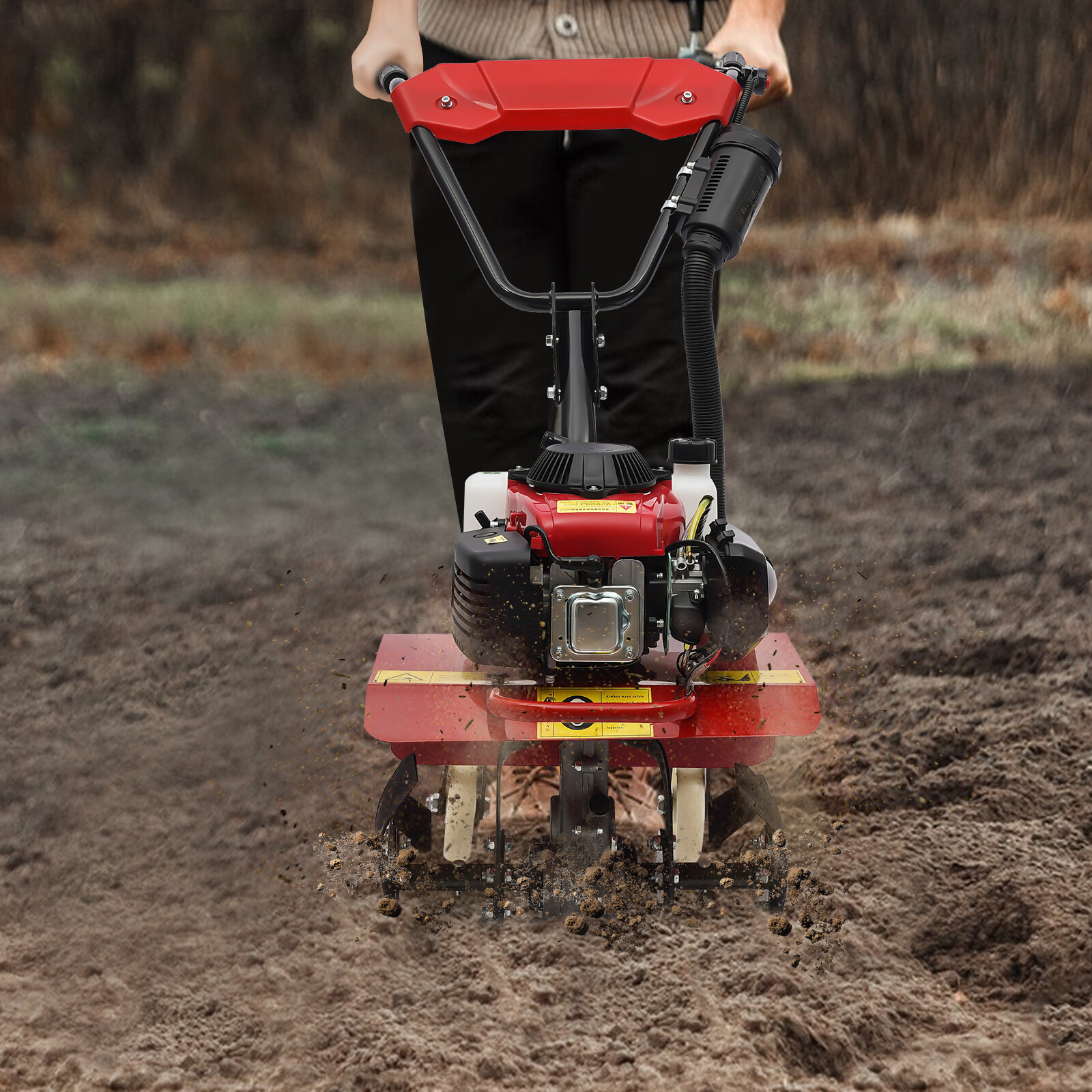 4-Stroke 63cc Gas Power Garden Farmyard Tiller Cultivator Tilling Rototiller CDI