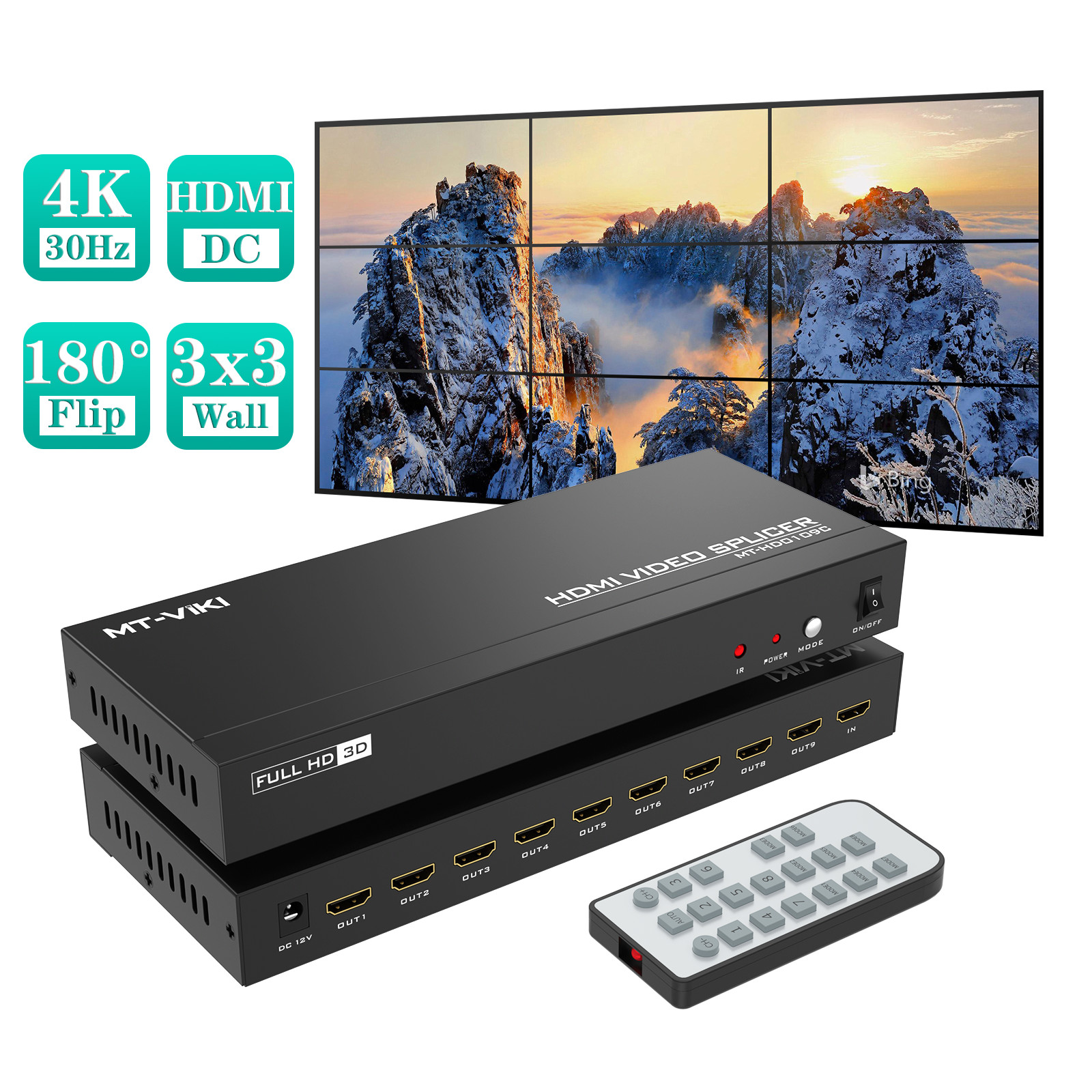 MT-VIKI 3x3 HDMI Video Splicer 4K@30Hz 1 in 9 out Wall Controller Multi Screen MT-VIKI 3x3 HDMI Video Splicer 4K@30Hz 1 in 9 out Wall Controller Multi Screen