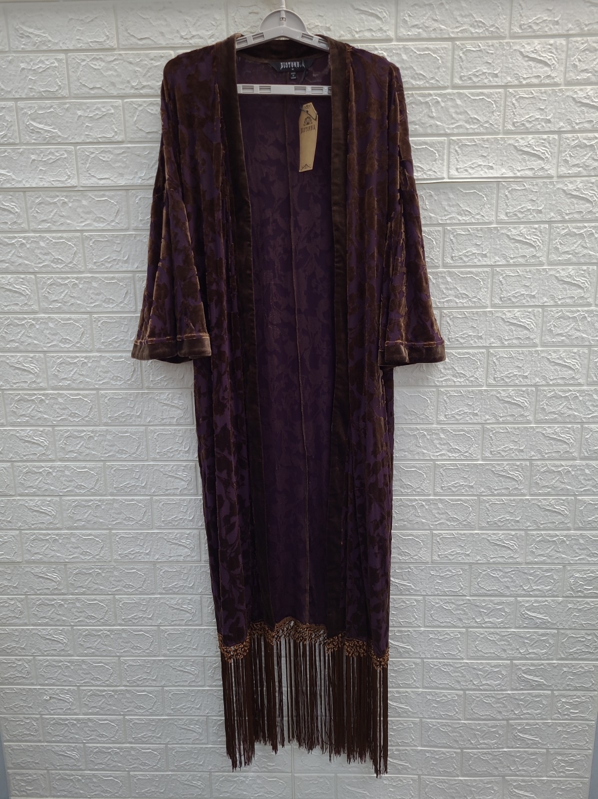 New Disturbia Sienna Purple Devore Fringe Kimono Women\'s US Size M New Disturbia Sienna Purple Devore Fringe Kimono Women\'s US Size M