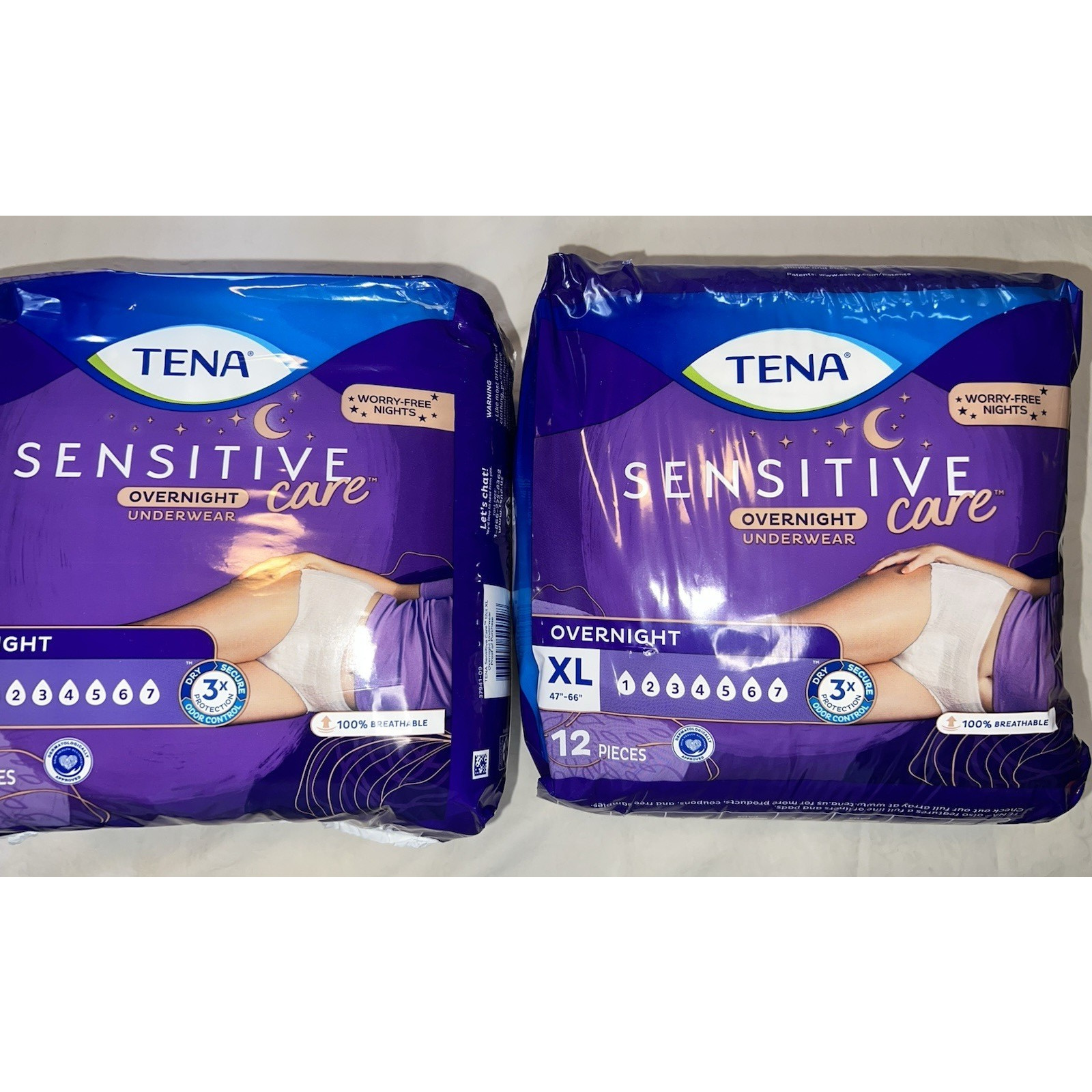 Tena Sensitive Care Overnight Briefs Underwear-Size XL-2 Pack - 24 Total Briefs