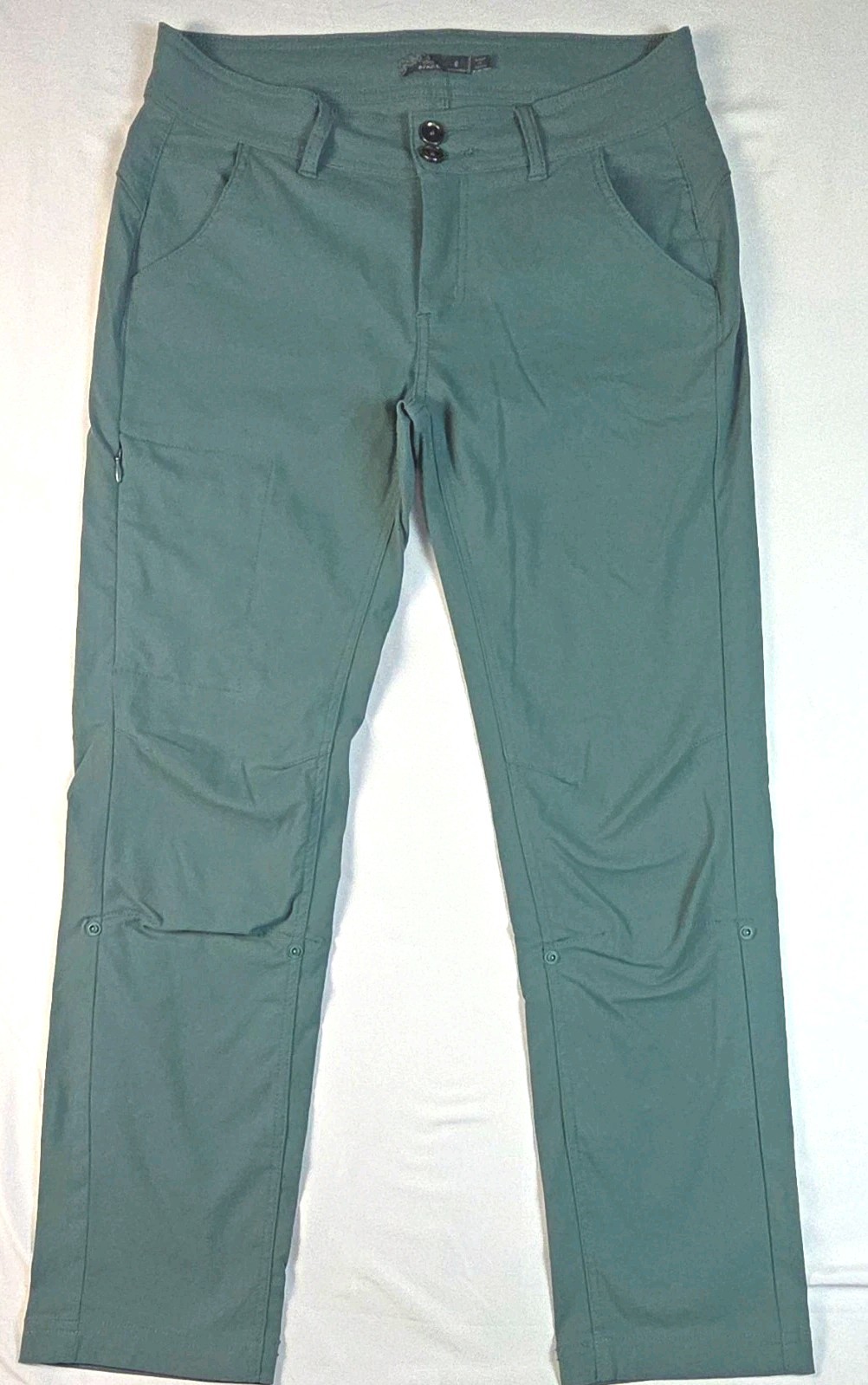 prAna Halle Women\'s Green Stretch Cargo Roll Tab Flappy Pocket Pants Size 6 