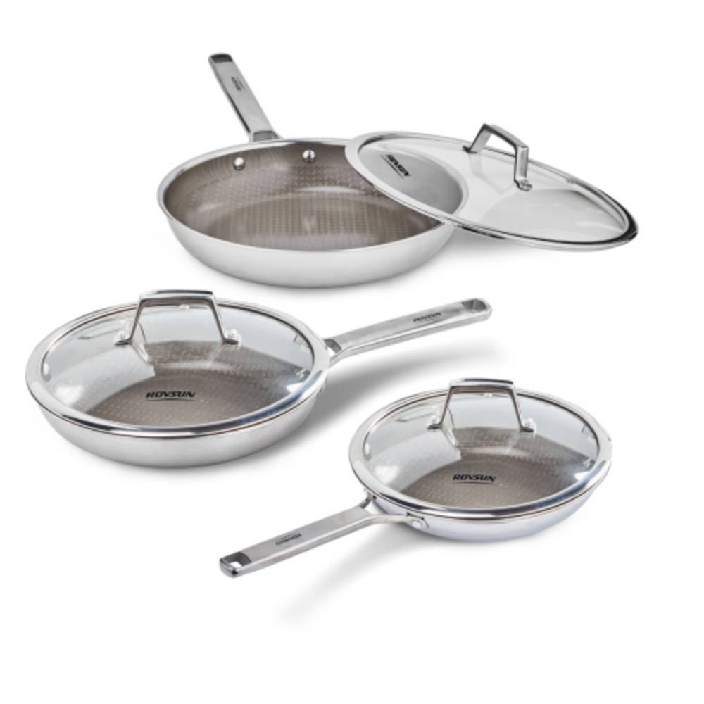 8 10 12 Inch Titanium Frying Pan Set Cookware Set with Glass Lids for Family
