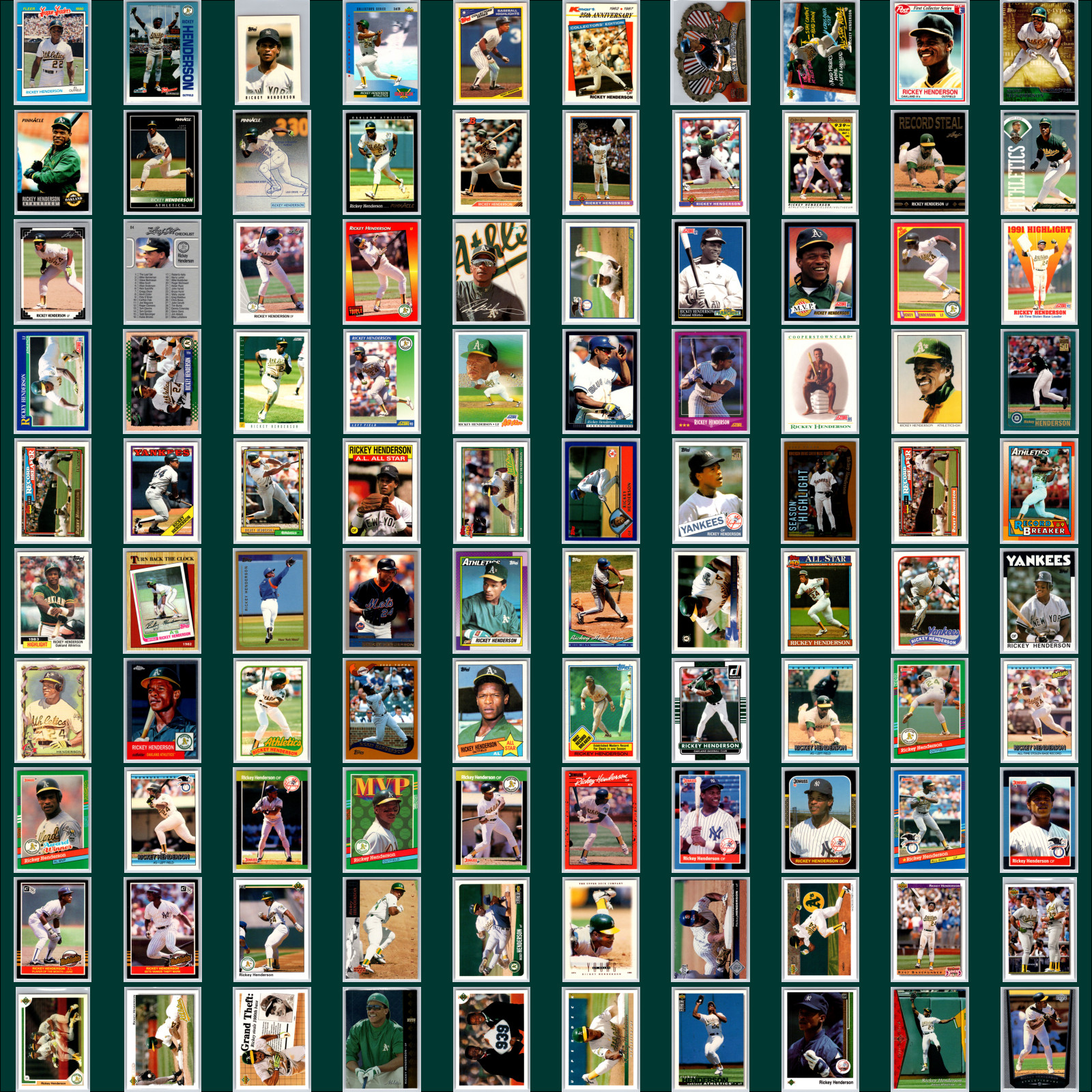 Rickey Henderson Lot (100) Cards A's Topps Oddball Insert Base HOF Baseball Set