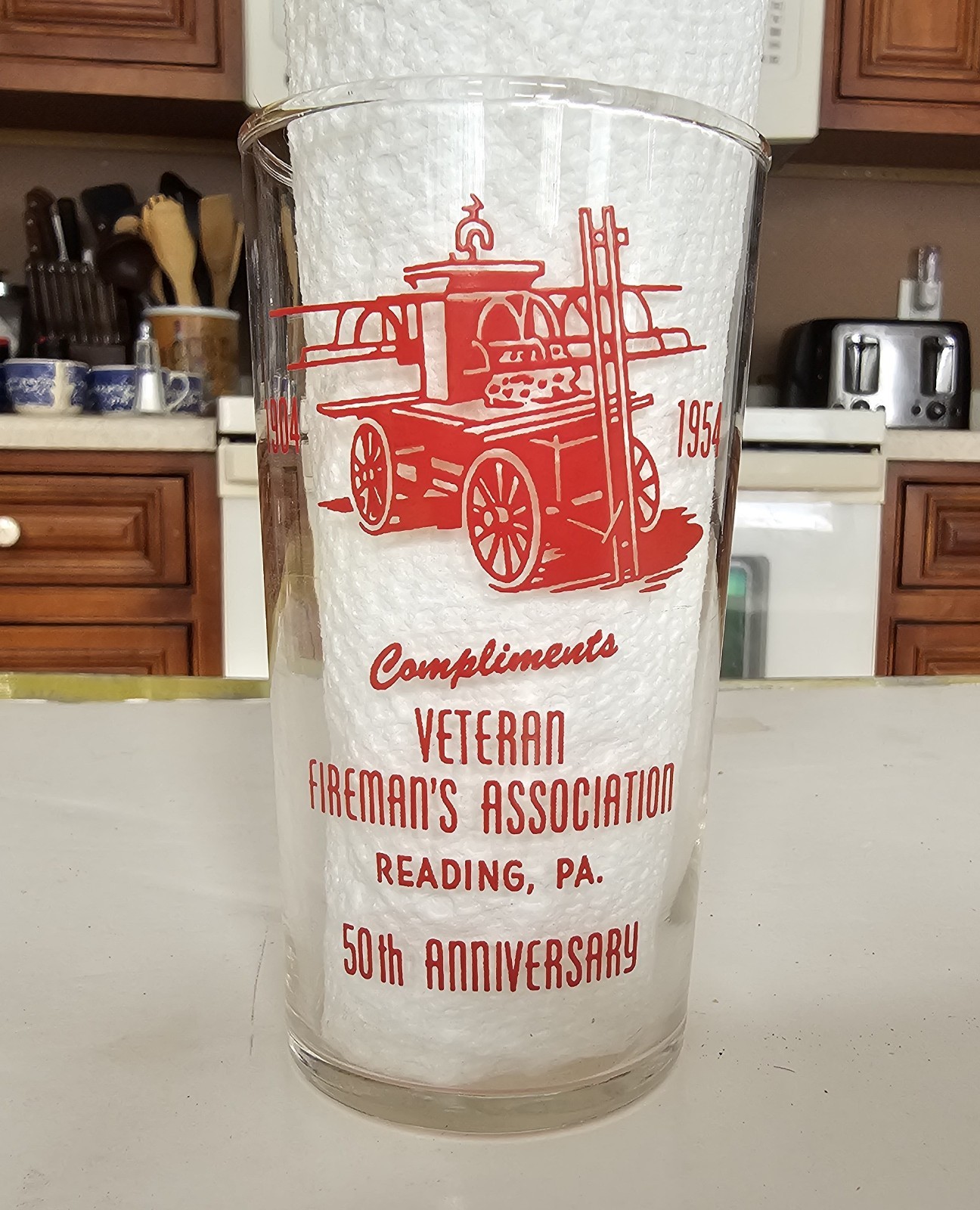 Vintage Fireman\'s Association 50th Anniversary 1904 - 1954 Glass Reading PA