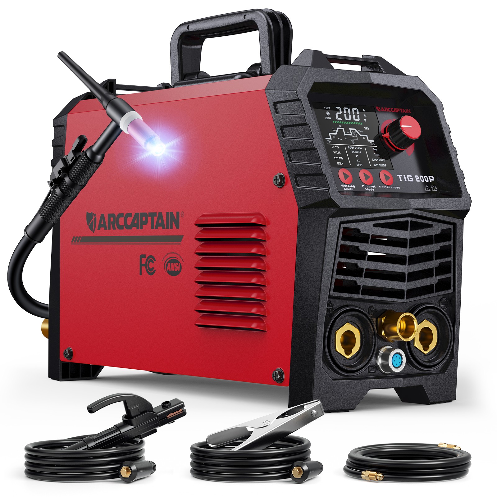 ARCCAPTAIN TIG200P 200A Pulse TIG Stick Welder 5IN1 HF Spot 110/220V Dual Volt ARCCAPTAIN TIG200P 200A Pulse TIG Stick Welder 5IN1 HF Spot 110/220V Dual Volt
