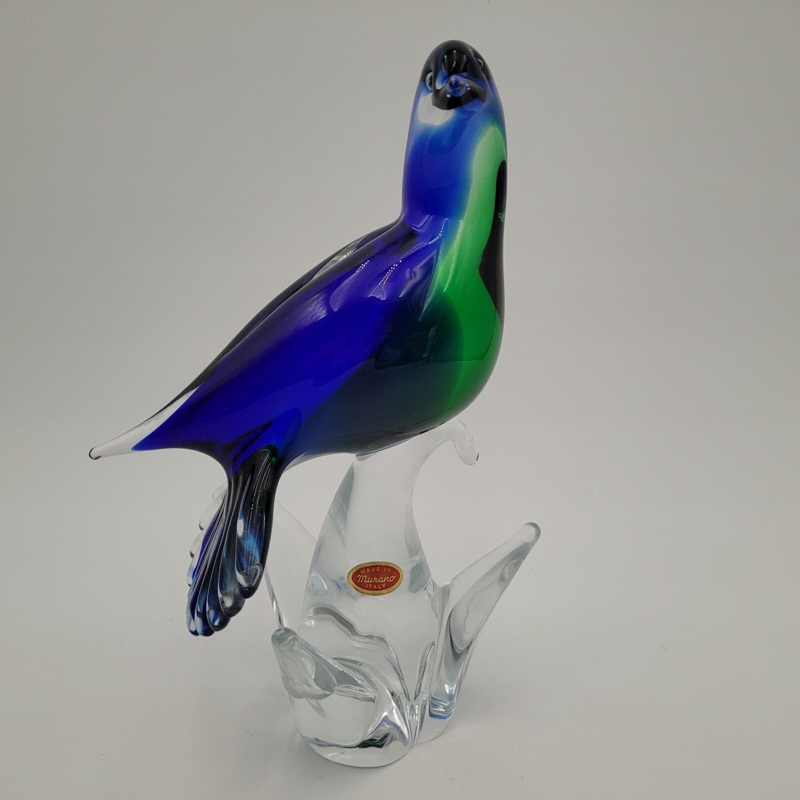 Vintage Formia Vetri di Murano Glass Blue Green Dove Bird w/Original Sticker