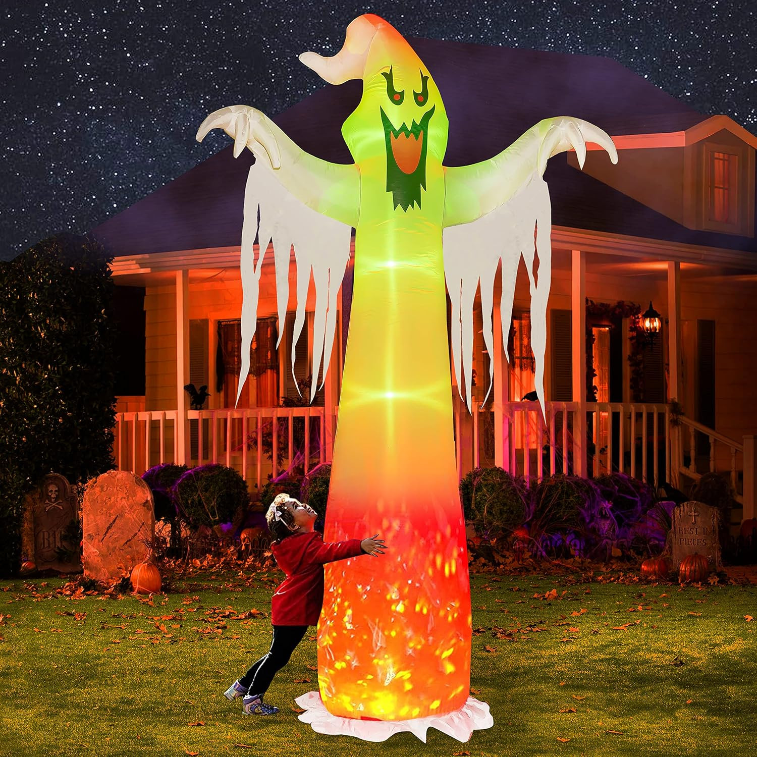 9FT Halloween Inflatable Ghost Outdoor Blow Up Yard Decor Built-In LED