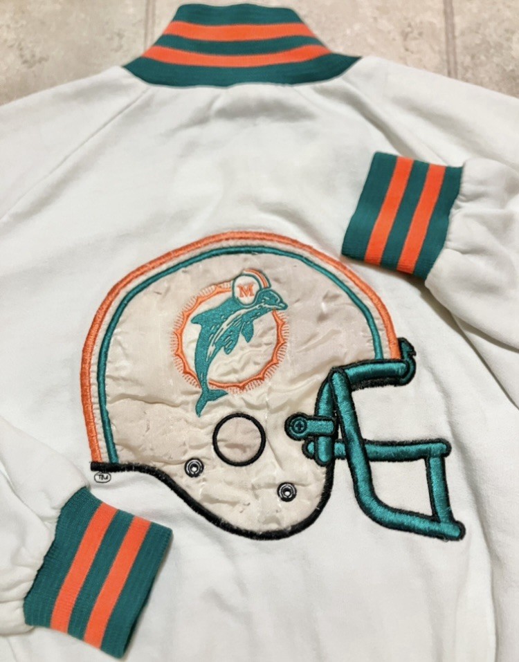 Vintage 1986 Miami Dolphins Embroidered Jacket Artex By Jostens MED Snap Front