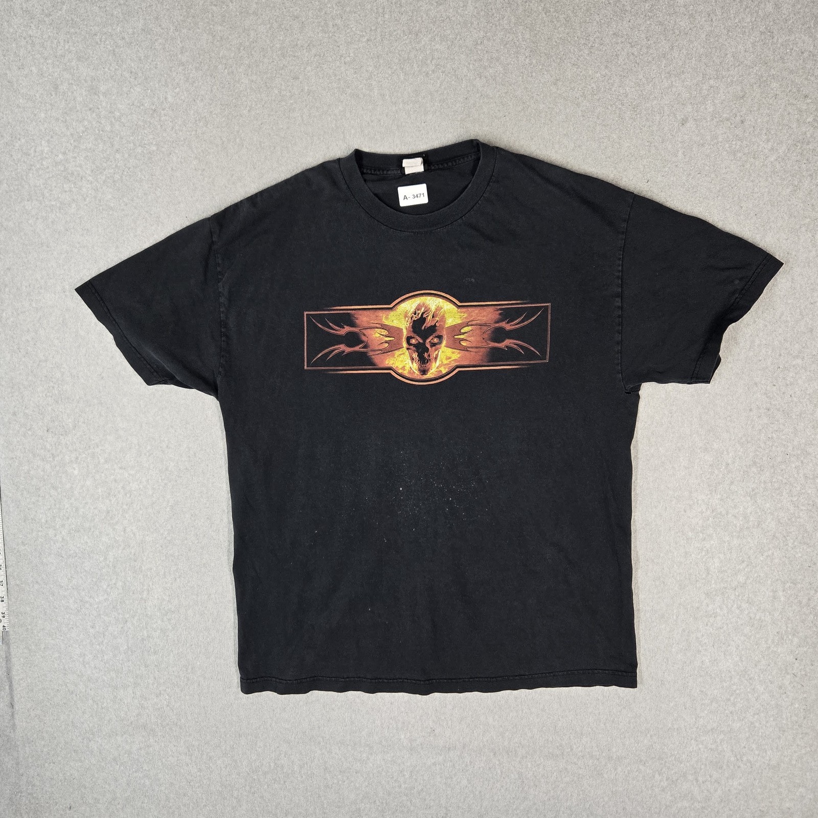 Mad Engine x Marvel Men Shirt XL Black Graphic Flaming Skull Y2K READ