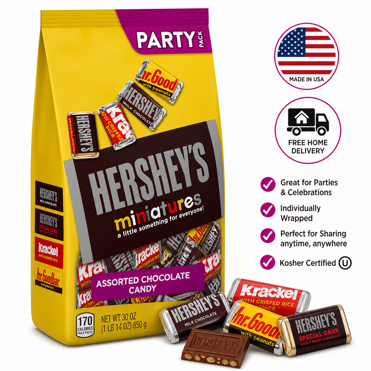 HERSHEY’S Miniatures Assorted Chocolate Candy Party Pack 30 oz Assorted Chocolat HERSHEY’S Miniatures Assorted Chocolate Candy Party Pack 30 oz Assorted Chocolat