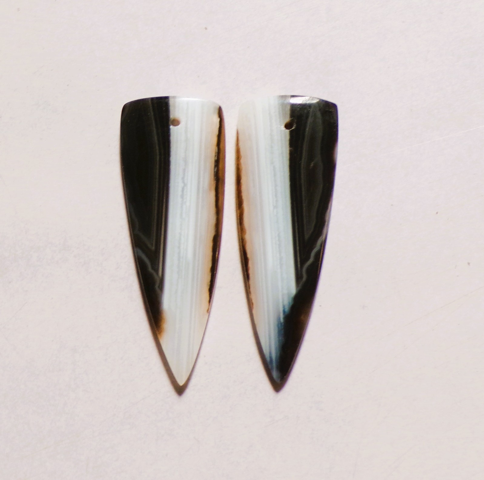 24.40 Cts Natural Black Banded Agate Drilled Cabochon Match Pair 37X14MM 03 24.40 Cts Natural Black Banded Agate Drilled Cabochon Match Pair 37X14MM 03