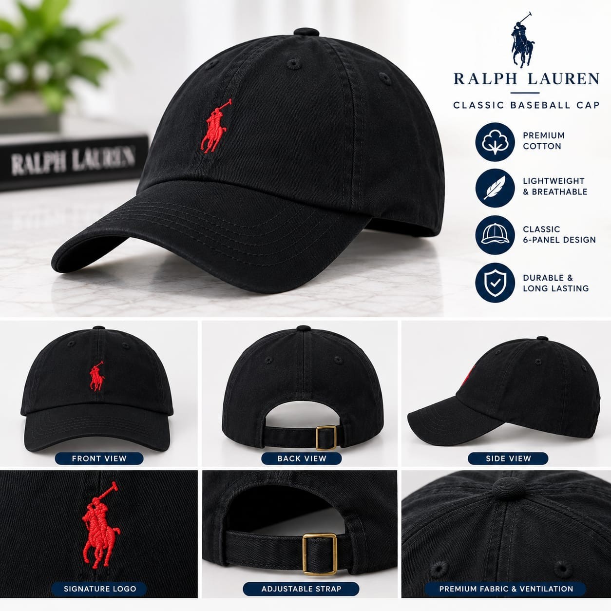 Polo Ralph Lauren Cotton Chino Adjustable Buckled Strap Curved Brim Ball Cap