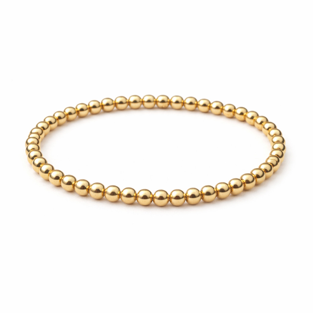Italian 1/200 14K Yellow Gold Oro Bead Bracelet Brazalete For Men Women Ladies