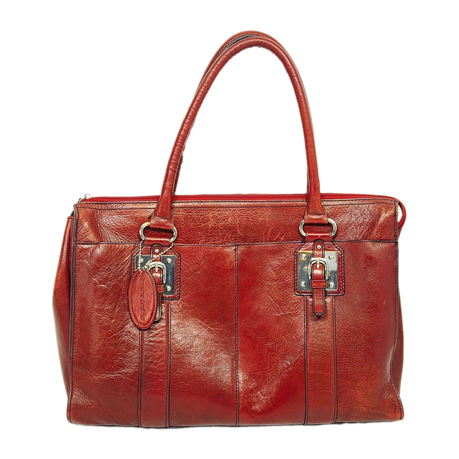Thrashed Vintage Leather Laptop Briefcase Burgundy Work Bag Carryall Wilsons Y2K