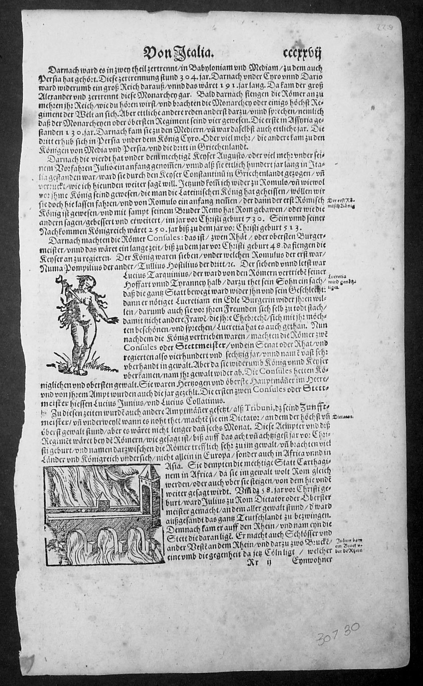 1598 Sebastian Munster Antique Print Engravings to Text of Lucretia, Nero, Eagle