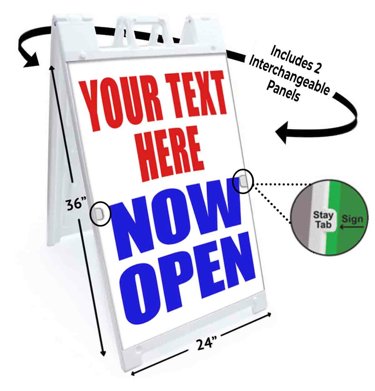 CUSTOM YOUR TEXT HERE NOW OPEN Signicade 24x36 A Frame Sidewalk Sign