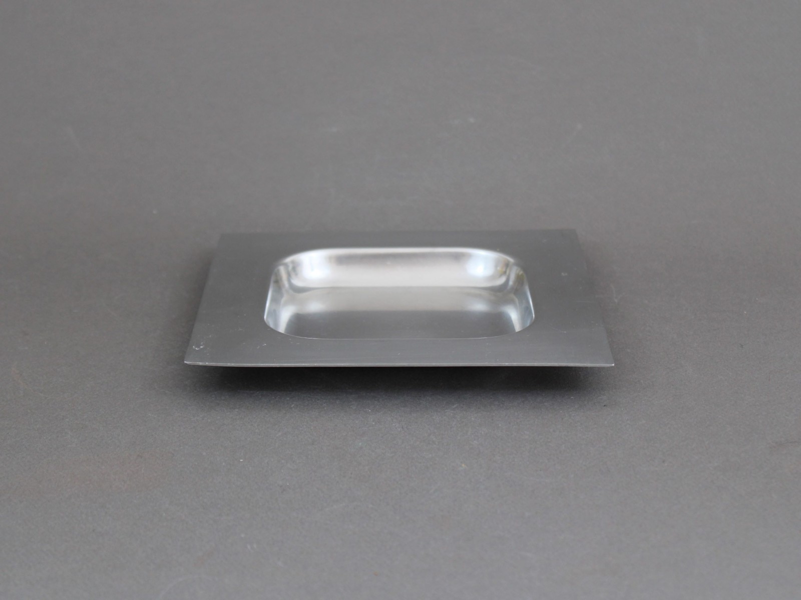 French Brushed Steel Ashtray Square Minimalist Trinket Bowl 1970s Vintage