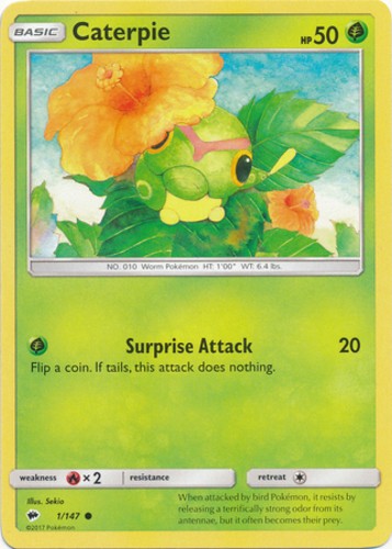 Caterpie - 1/147 - Common (Lp) Burning Shadows - Grass Pokémon