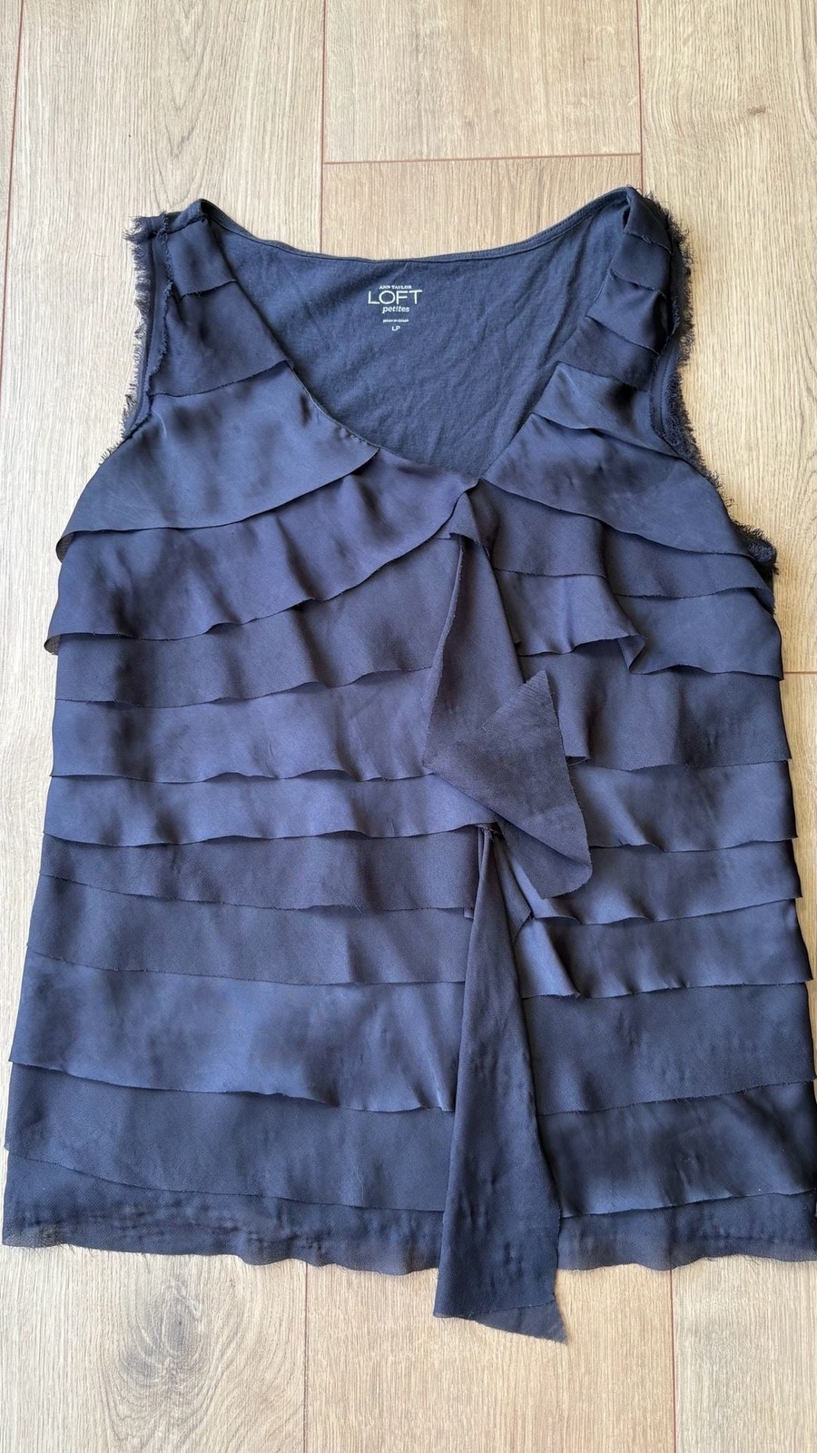 Ann Taylor LOFT Ruffled Tank Top Size LP Navy Blue Ann Taylor LOFT Ruffled Tank Top Size LP Navy Blue