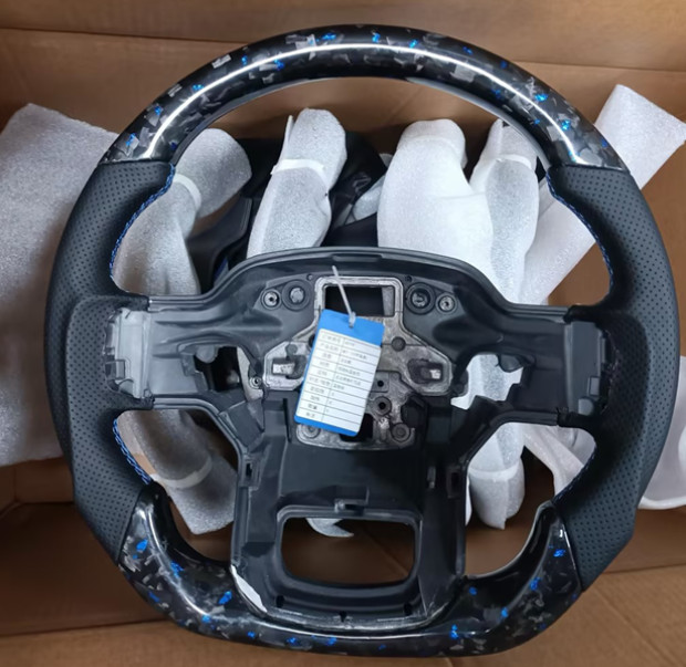 Blue Forged Carbon Fiber Steering Wheel for Ford Raptor F150 2021-2026 No Heated