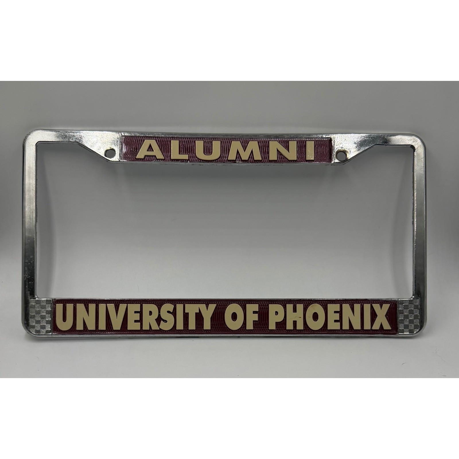 Vintage University of Phoenix Alumni License Plate Frame Chrome Metal Vintage University of Phoenix Alumni License Plate Frame Chrome Metal